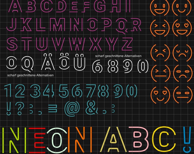 Neon ABC incl. smileys and numbers KOMPLETT