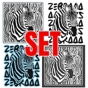ZEBRA SET all 4 (2) Zebra variants pattern and font light and dark