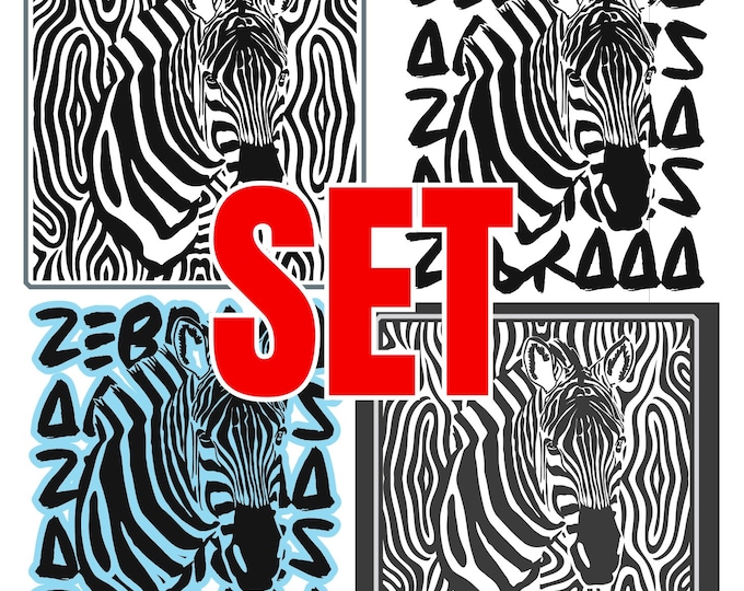 ZEBRA SET all 4 (2) Zebra variants pattern and font light and dark