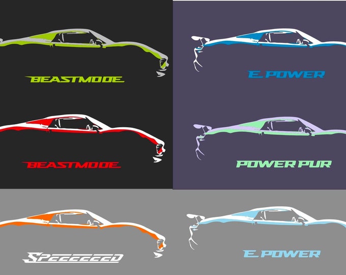 BEAST MODE and EPOWER cool sports cars - front image and side silhouette