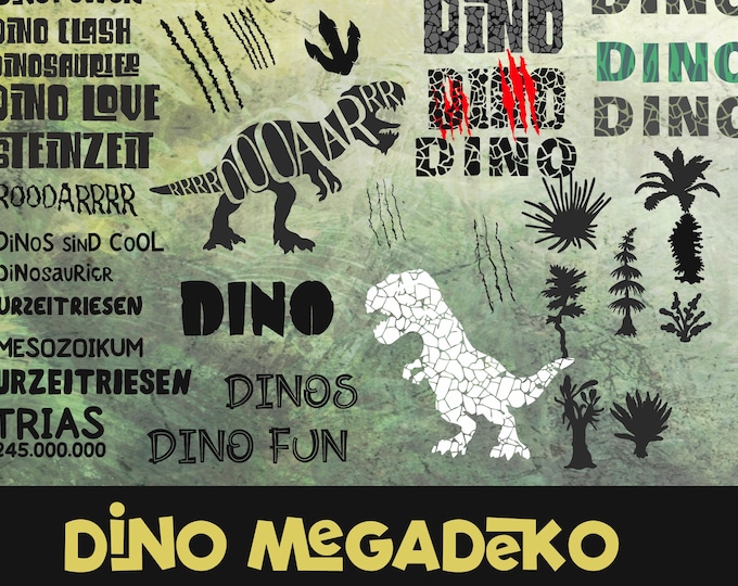 Dino Power Dinosaur Mega Decoration Over 20 Elements & Bonus Trash and Splash, as SVG DXF Plot file plotter file and png to print