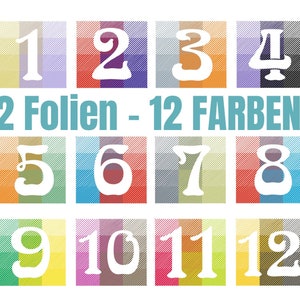 12 COLORS - NUMBERS 1 to 12 - 12 colors with only 2 foils - without template