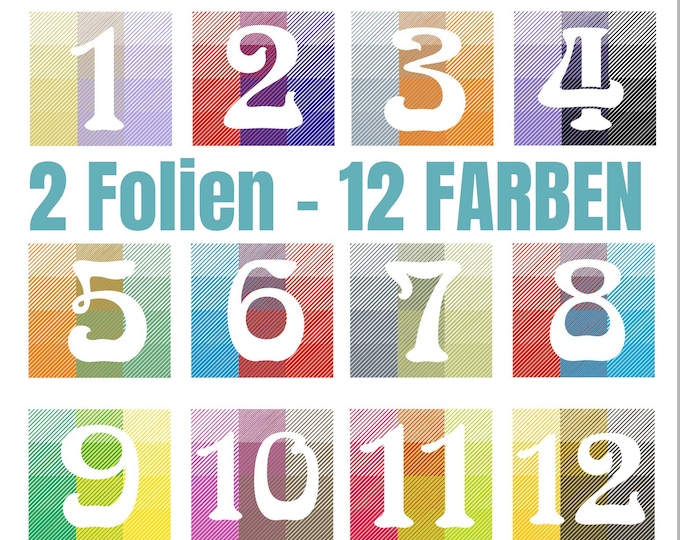 12 COLORS - NUMBERS 1 to 12 - 12 colors with only 2 foils - without template