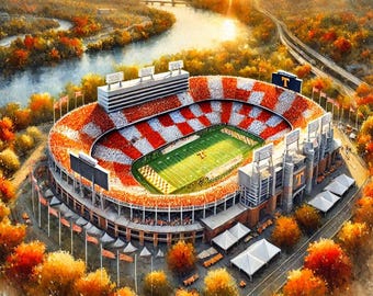 Beautiful watercolor painting of TN Vols Neyland Stadium.