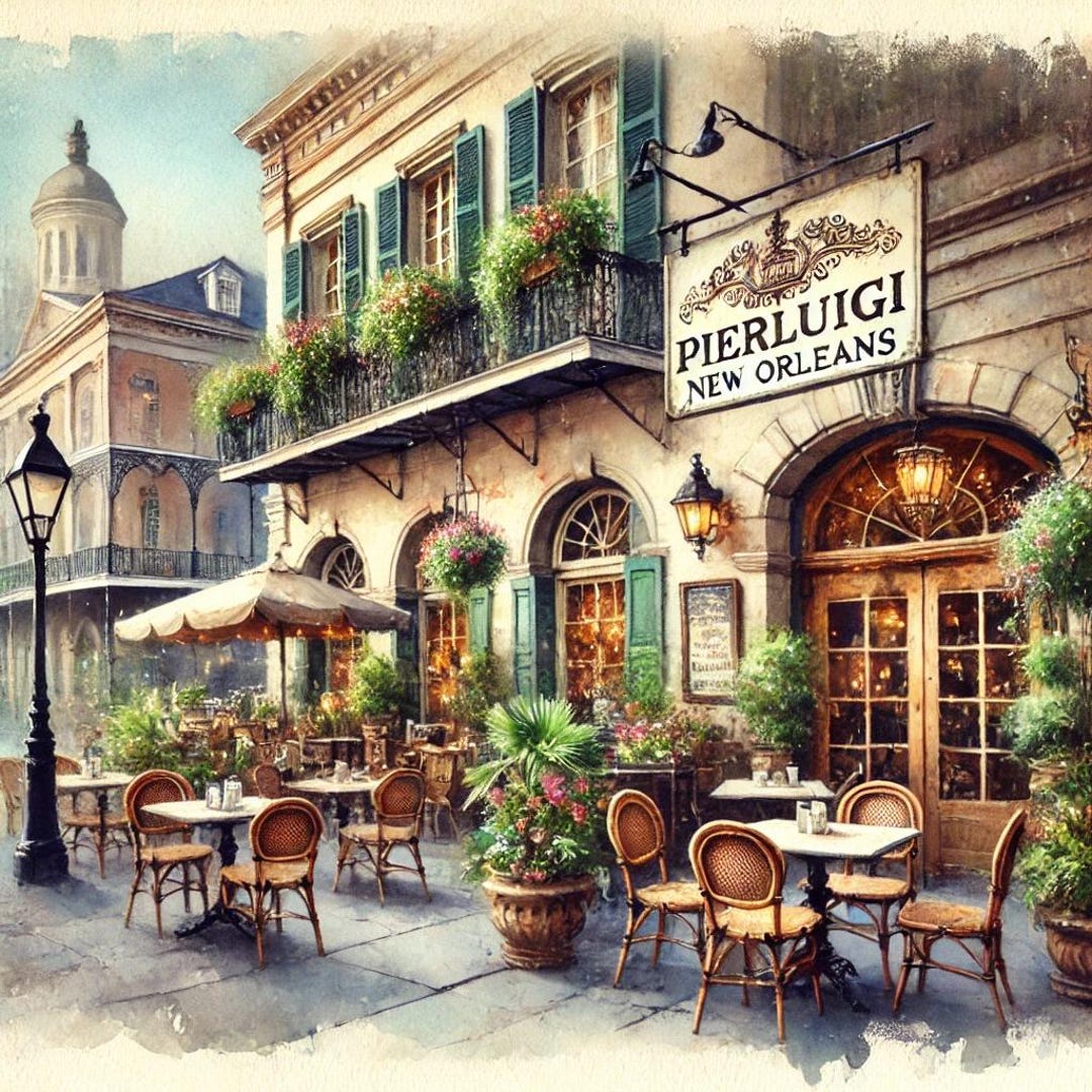 New Orleans Italian Restaurant Watercolor Painting. Digital Download