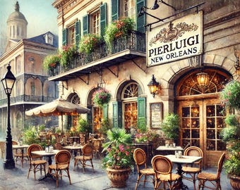 New Orleans Italian Restaurant  Watercolor painting. Digital Download.