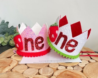 Strawberry birthday crown-Strawberry 1st birthday crown-Birthday crown-Birthday party props  -Birthday party Kids