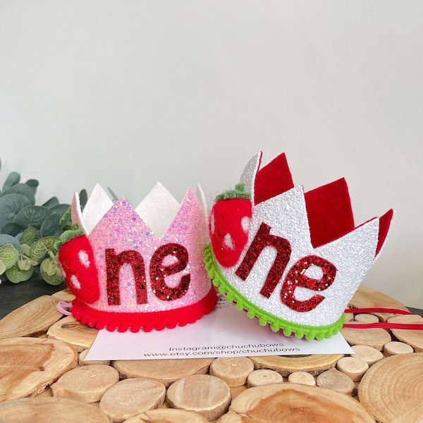 Strawberry birthday crown-Strawberry 1st birthday crown-Birthday crown-Birthday party props  -Birthday party Kids