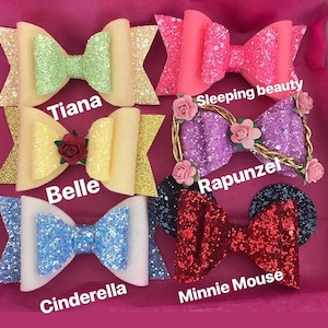 Disney princesses bow inspired , Belle -Aurora -Tiana- Rapunzel -Minnie Mouse-Cinderella , toddler bow, toddler hair clip, toddler headband
