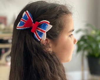 Union Jack-Royal blue bow-Royal bow-United Kingdom bow -Blu and Red bow
