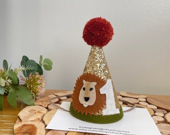 Lion themed birthday hat-Wild birthday hat-Birthday hat -First birthday hat -Party hat -Handmade birthday hat