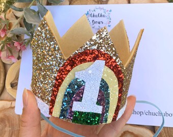 Birthday Crown-1st birthday crown-Hair accessories-Handmade-Rainbow crown