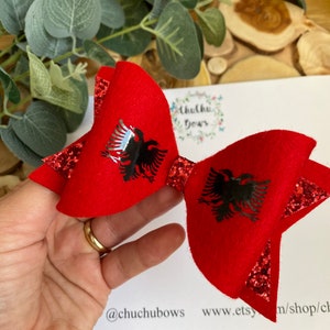 Albanian flag hair bow-Red bow-Eagle bow-Chuchubows-Flag bow-Flag hair clip