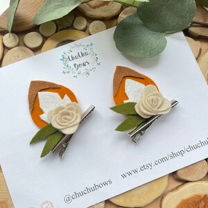 Baby fox Headband-Fox clips-Autumn bows-Fox ears hair clips -Autumnal bows-Woodland Headpiece-Animal ears headband-Woodland headband-Floral- image 2