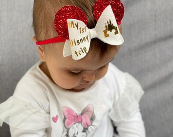 Mi primer viaje a Disney - Viaje a Disney con bebés - Lazo de Disney - Lazo de ensueño de Disneyland - Chuchubows - Diadema de nailon - Diadema elástica - Pinza para el pelo