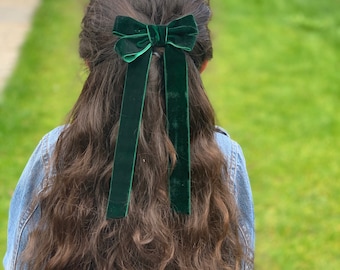 Handmade Velvet Bow Hair Clip: Long Tail Ribbon