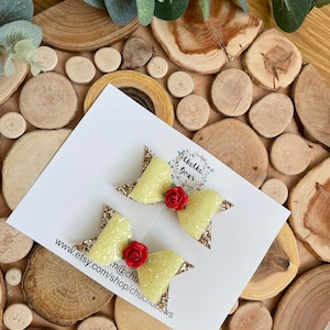 Belle bows -Set of clips-Hair bows -Disney bows-Belle inspired bows-Small size bows