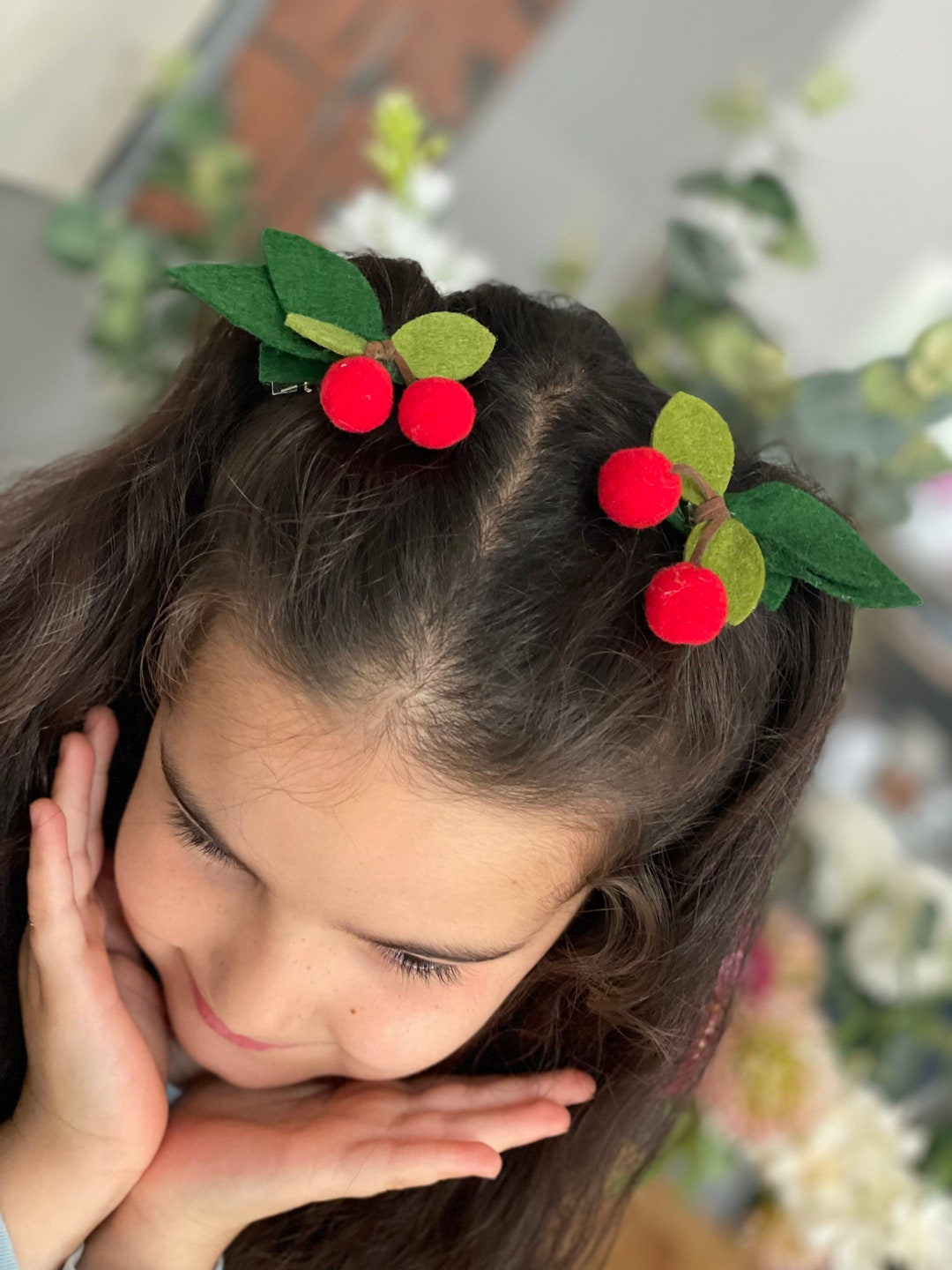 Cherry Hair Clipscherry Hair Bows cherry Bowset of Two Clipsset of