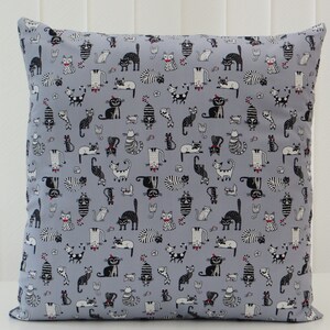 Cat Pattern Fabric Cushion Cover, 17 x 17 Cushion Cover, Cat Novelty Cushion Cover, Gift for Cat Lovers, Love Cats, Black Cat, Cat Lady Gift