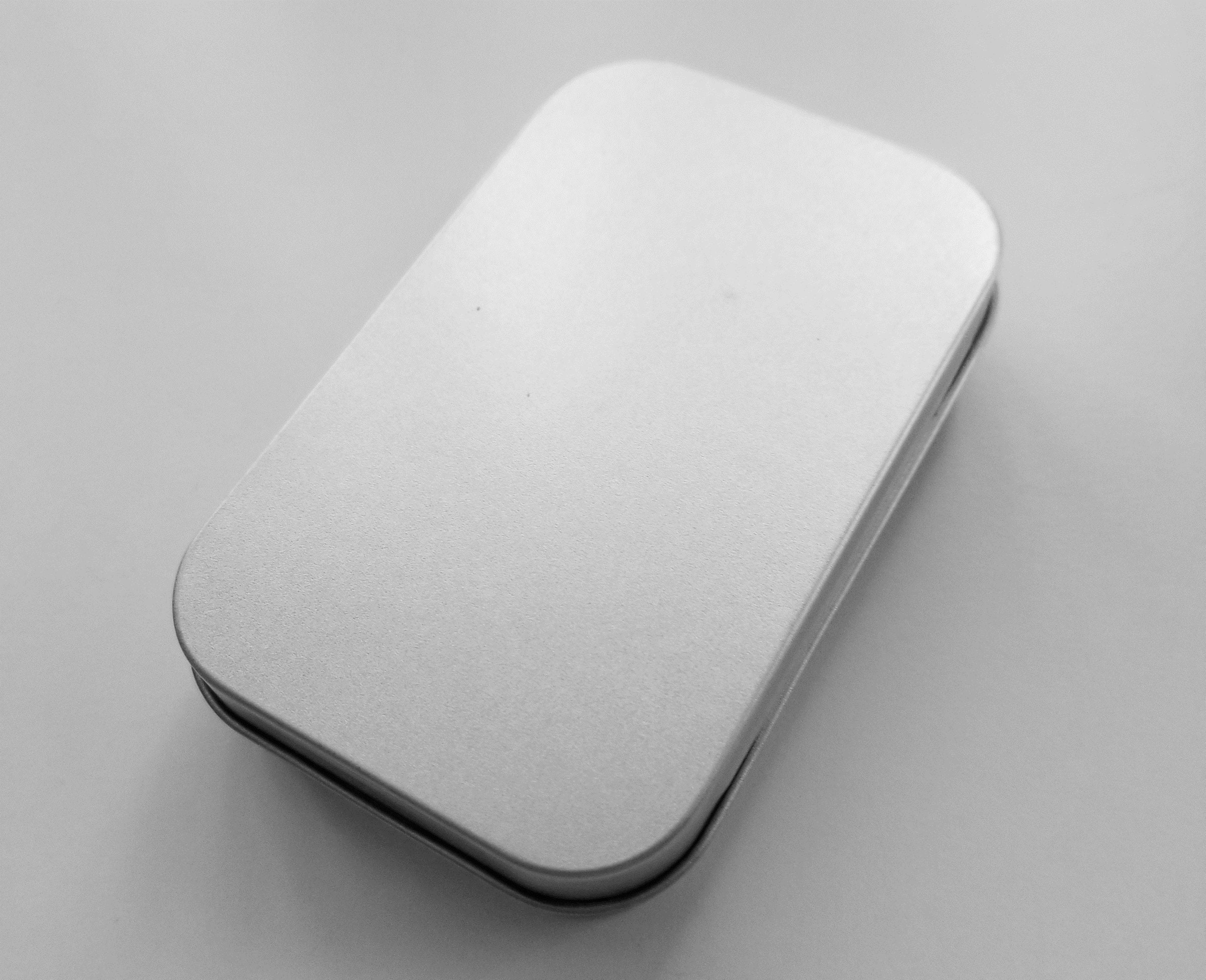 Silver Metal Mint Tin: Hinged Steel Storage (3.75x2.45x0.9")