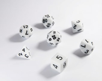White Acrylic Dice Set - 7 Piece Polyhedral DnD RPG