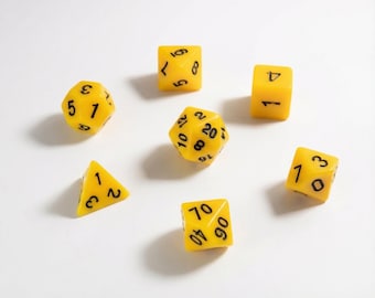 Juego de dados acrílicos amarillos - 7 piezas poliédricas para DnD RPG