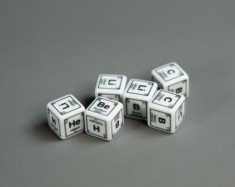 Periodic Table Dice - White 6 dice set