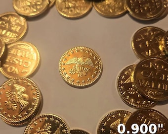 Brass Arcade Tokens: Eagle Design, Made in USA (25 Count, 0.900")
