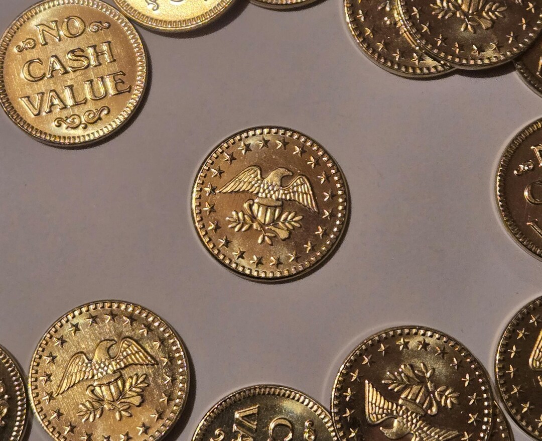50 Brass Arcade Tokens: Eagle Design, Made in USA (0.800