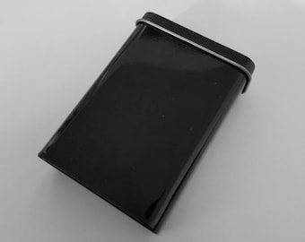 Black Bandaid Tin: Hinged Steel Trinket Storage (3.4"x2.4"x0.9")