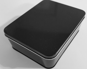 Large black tin - Black metal tin - Rectangle tin - 5.5"x4"x2"