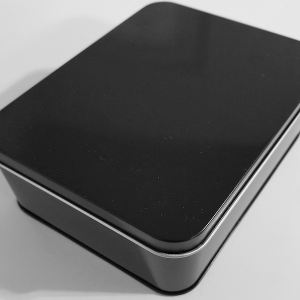 Large black tin - Black metal tin - Rectangle tin - 5.5"x4"x2"