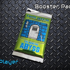 May include: A green and blue booster pack for the card game "The Howling Abyss: Iron Helm Dungeon Deck #2". The pack contains 18 dungeon cards and is for 1 player.