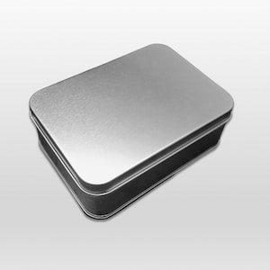Medium Silver Metal Tin: Rectangle Storage Container (4.75x3.4x1.5&quot;)