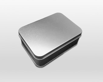 Medium Silver Metal Tin: Rectangle Storage Container (4.75x3.4x1.5")