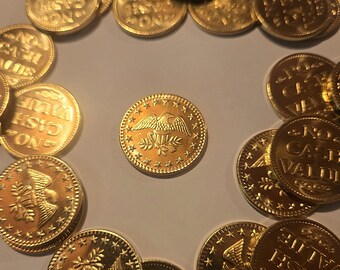 100 Brass Arcade Tokens - Retro 80s Space Shooter Design (0.984