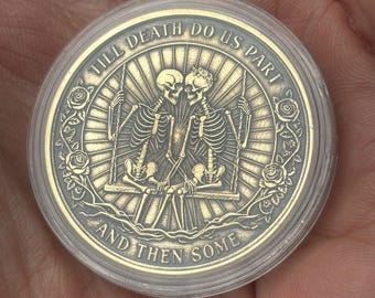 Gothic Anniversary Gift Custom Brass Coin Personalized Wedding Keepsake Skeleton Coin Romantic Husband Wife Valentine Gothic Love Gift