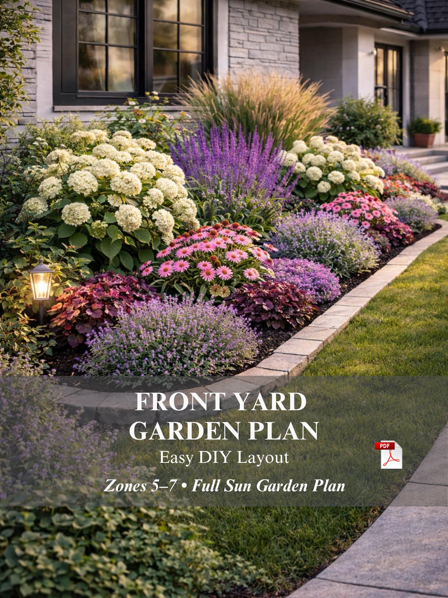 Front Yard Planting Plan PDF | 16×6 Ft (5×2m) Garden Layout | Zones 5–7 ...