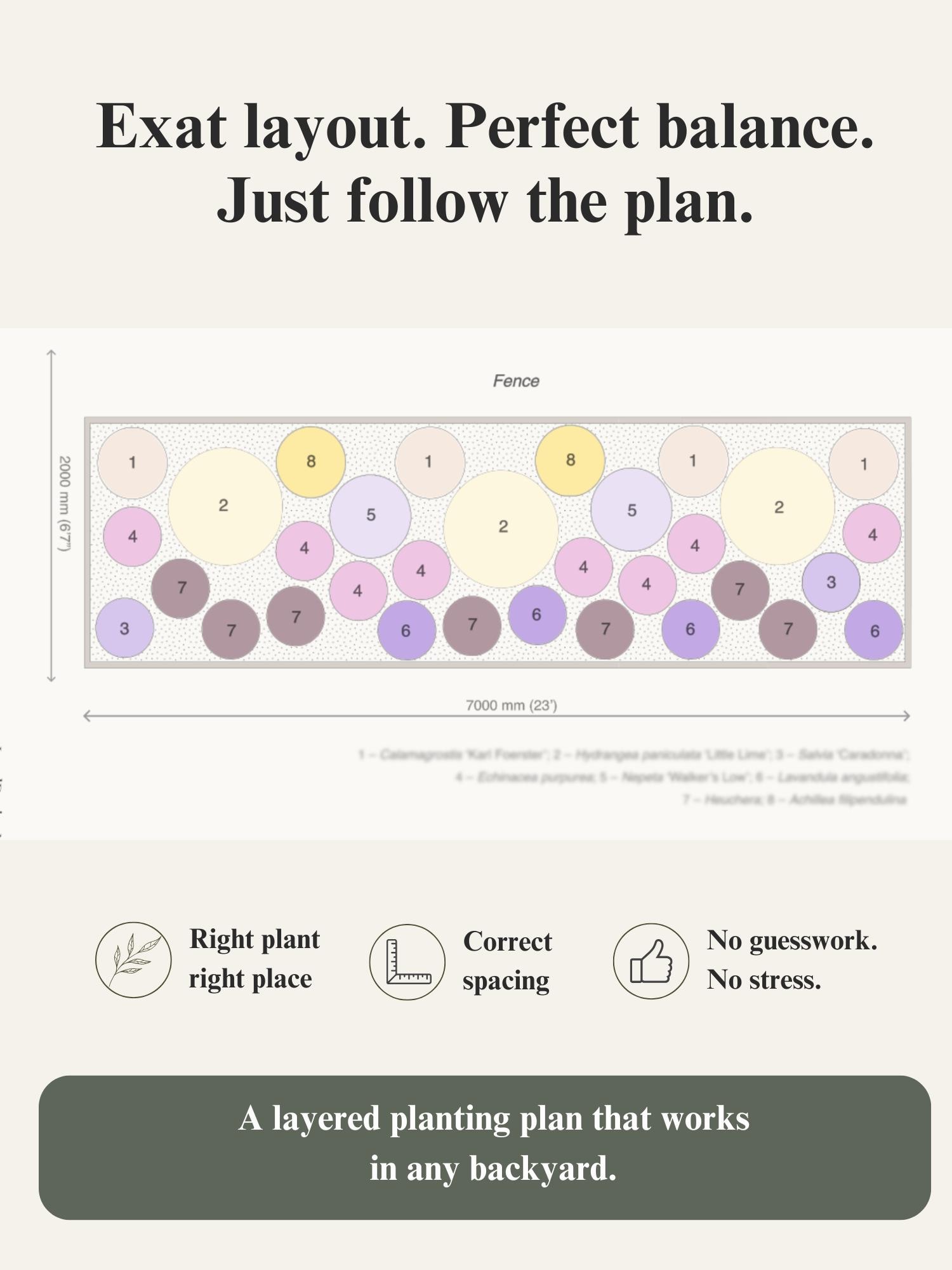 Fence Border Garden Plan PDF | Full Sun Privacy Planting Layout | 7x2m ...