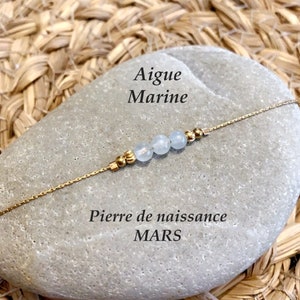 Birthstone Bracelet * MARCH * Aquamarine * Natural Gemstone Beads and Gold Stainless Steel, Minimalist