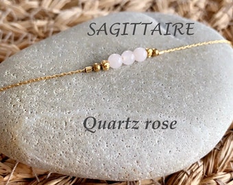 Bracelet * SAGITTAIRE * Quartz rose * perles naturelles gemme et acier inoxydable doré, minimaliste, signe du zodiaque