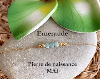 Bracelet pierre de naissance * MAI * Emeraude * perles naturelles gemme et acier inoxydable doré, minimaliste