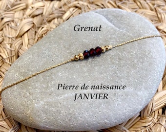 Bracelet pierre de naissance * JANVIER * Grenat * perles naturelles gemme et acier inoxydable doré, minimaliste
