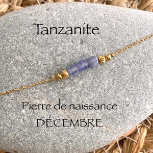 Bracciale con pietra portafortuna * DICEMBRE * Tanzanite * pietra semipreziosa, gemma naturale e acciaio inossidabile placcato oro