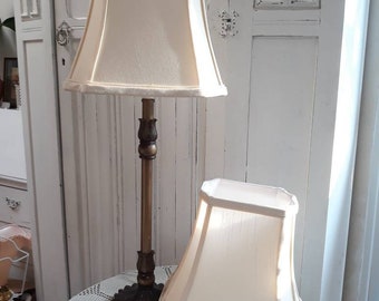 Vintage pair of elegant cream rectangular or ceiling pendant table lamp shades.