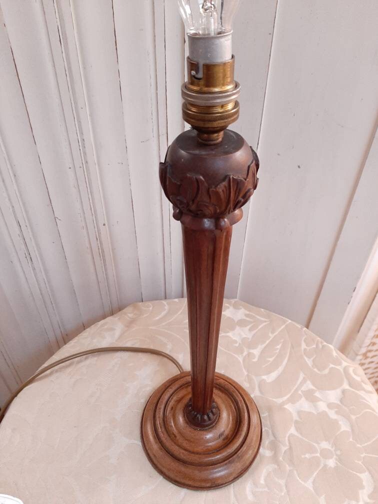 Antique carved dark wood candlestick table lamp PAT tested. Etsy