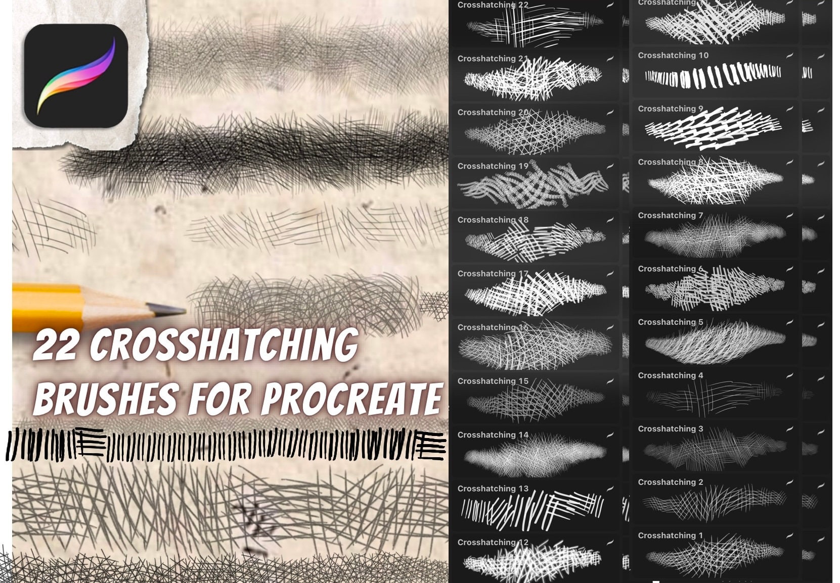 Procreate Crosshatching Brushes - Easy Crosshatching - Free Support ...