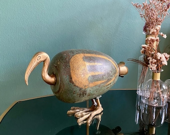 Statue d'oiseau Ibis en laiton, sculpture d'oiseau Ibis en cuivre, ornement en laiton et cuivre, oiseau Ibis africain, sculpture contemporaine, fait main en Italie