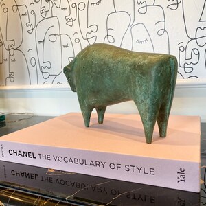 Foundry Brass Bull Statue, Brass Sculpture, Brass Ornament, Bull Art, contemporary sculpture, minimalist bull, italian brass bull image 3