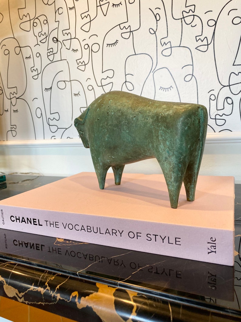 Foundry Brass Bull Statue, Brass Sculpture, Brass Ornament, Bull Art, contemporary sculpture, minimalist bull, italian brass bull image 3